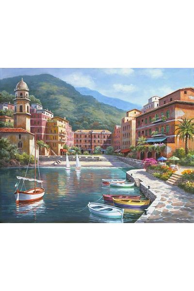 MARCEL SANAT Boats in the Beach Town Diamond Mosaic Painting 55x43cm