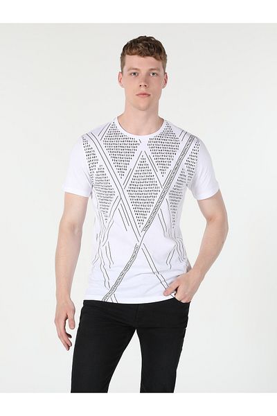 Colin's Tricou cu mânecă scurtă pentru bărbați, alb, cu decolteu, cu croială normală, Cl 1059641