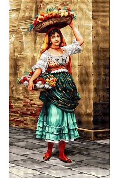 MARCEL SANAT Flower Carrying Palace Woman Diamond Mosaic Painting 41x74 Cm