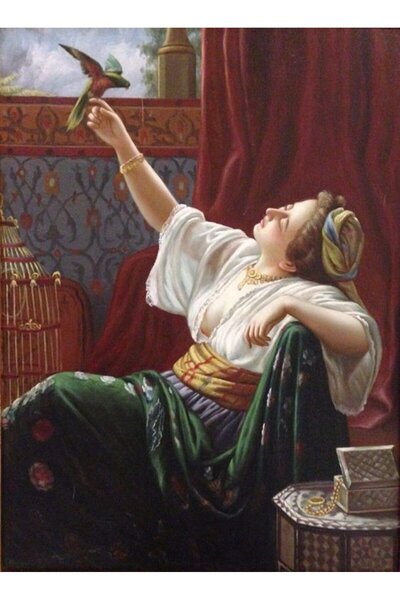 Marcel Kristal Tablo Güzel Kadın Ve Kuş Marcel Sanat Elmas Mozaik Tablo 36x51cm