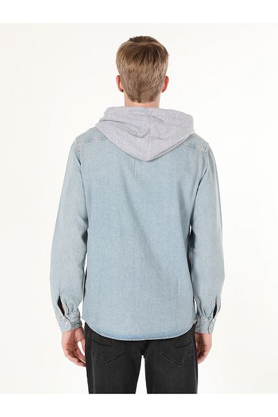 Colin's Men's Light Blue Oversize Hooded Shirt - Long Sleeve Cl 1060633