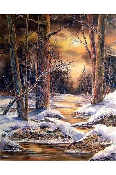 Marcel Kristal Tablo Snowy Trees Diamond Mosaic Painting 43x53cm