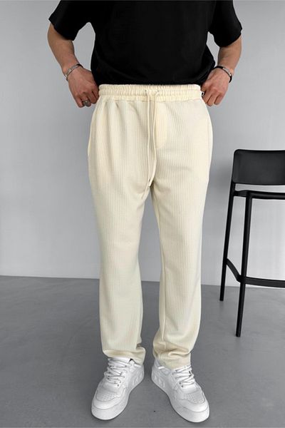 MADZEYMODA Ανδρικό μπεζ κορδόνι Jogger - Baggy Fit Baggy Fit