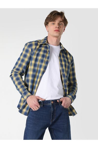 Colin's Cămașă cu mânecă lungă în carouri albastre pentru bărbați - Cl 1061650