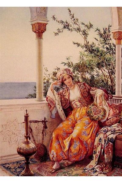 Marcel Kristal Tablo Woman Sitting on the Balcony Marcel Art Diamond Mosaic Painting 48x69cm