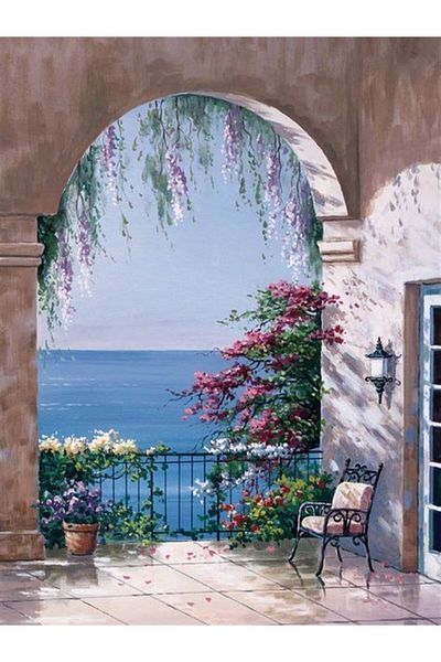 MARCEL SANAT Balcony Seascape Diamond Mosaic Painting 46x61cm