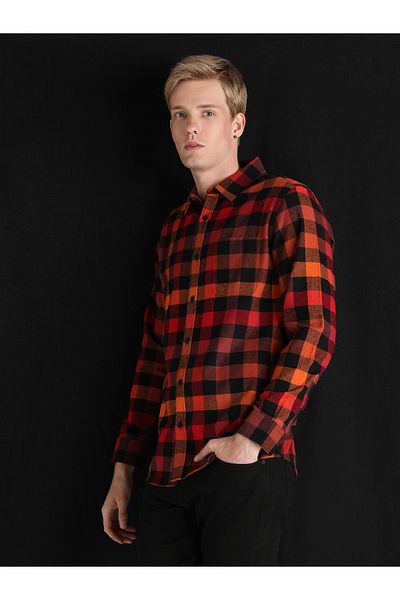 Colin's Cămașă roșie cu mânecă lungă pentru bărbați în carouri cu tăietură normală Cl 1059639