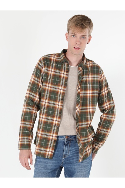 Colin's Regular Fit Checkered Green Men's Long Sleeve Shirt Cl 1059643