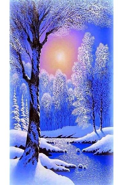 MARCEL SANAT Snowy Forest And Winter Sun Diamond Mosaic Painting 33x58cm