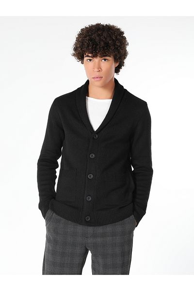 Colin's Black Slim Fit Men's Cardigan - Buttoned, Cl 1059692