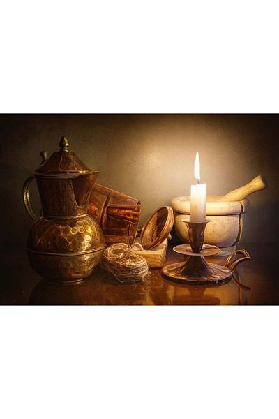 Marcel Kristal Tablo Copper Objects And Candle Marcel Art Diamond Mosaic Painting 66x46cm
