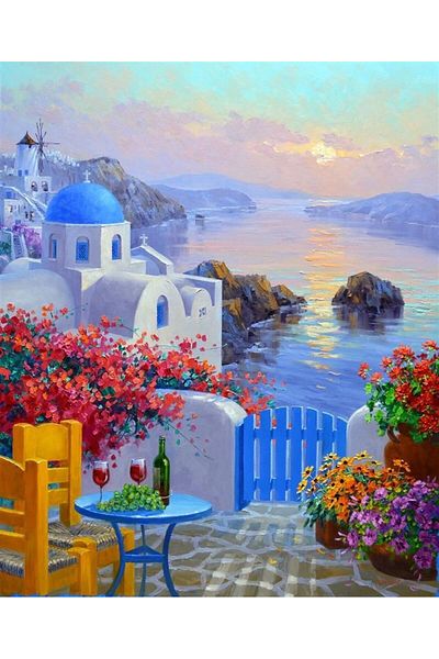 MARCEL SANAT Mikonos-mykonos A Summer Day Diamond Mosaic Painting 45x55cm