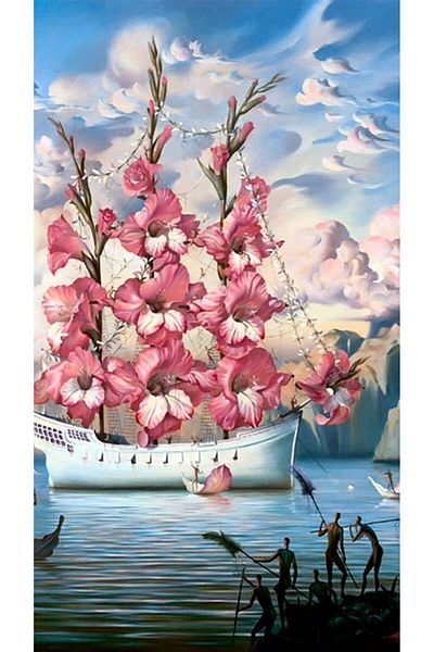 MARCEL SANAT Pink Floral Hope Ship Diamond Mosaic Painting 36x64cm