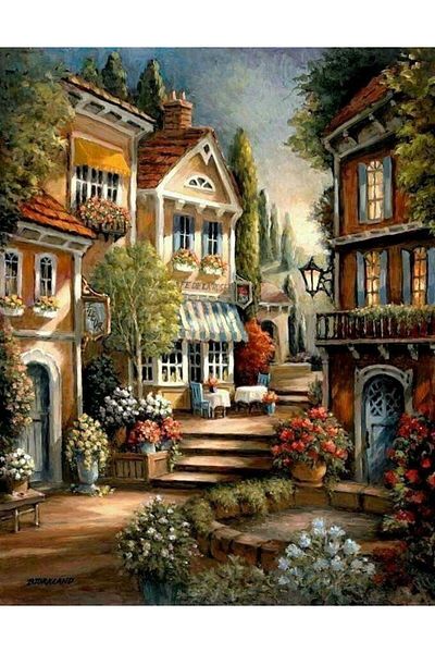 MARCEL SANAT Diamond Mosaic Painting Of Houses Among The Street 46x58cm
