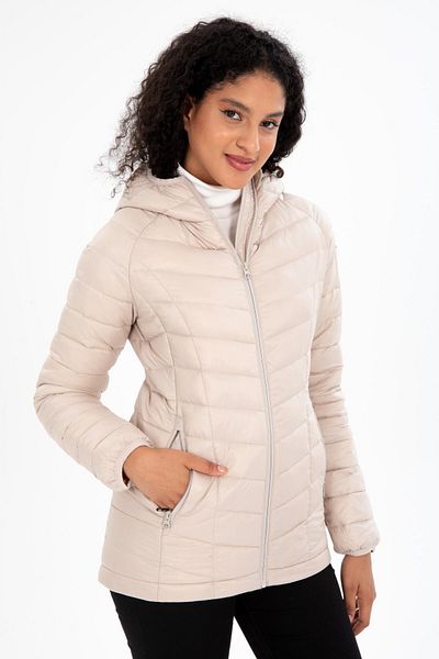 G-FOX Women's Short Fixed Hooded Padded Seasonal Sports Puffer Jacket 8722