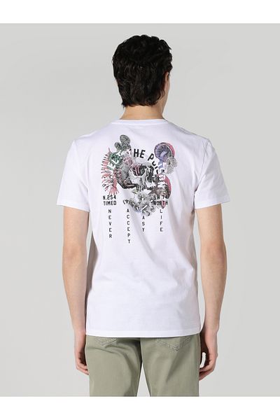 Colin's Tricou alb cu mânecă scurtă pentru bărbați cu decolteu rotund - Cl 1061567