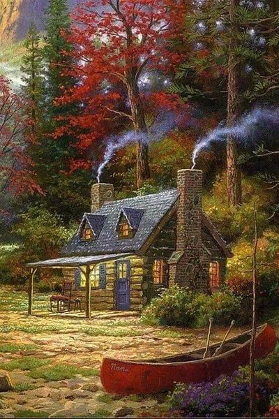 MARCEL SANAT Wooden Hut in the Forest Diamond Mosaic Painting 46x69