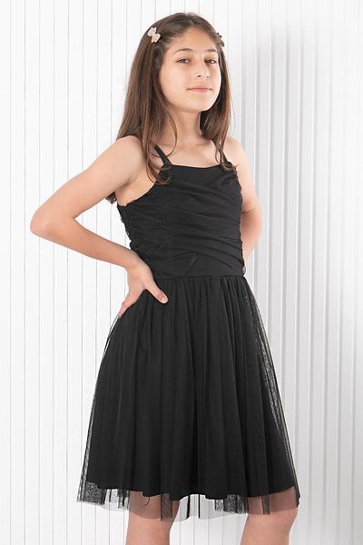 SUBU TASARIM Strappy Tulle Evening Dress Black MDV932