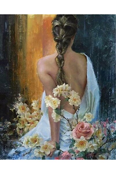 Marcel Kristal Tablo Gülerin Içindeki Kadın Marcel Sanat Elmas Mozaik Tablo 48x58cm