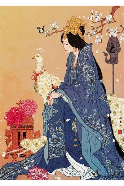 Marcel Kristal Tablo Japanese Woman And Peacock Marcel Art Diamond Mosaic Painting 53x76cm