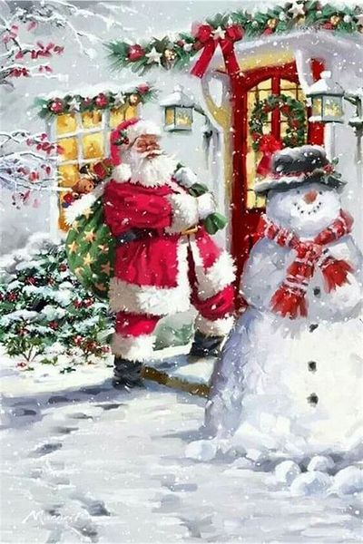 Marcel Kristal Tablo Santa Claus and Snowman Marcel Art Diamond Mosaic.Table 36x53cm