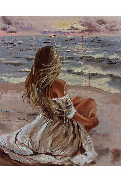 Marcel Kristal Tablo Woman by the Sea Marcel Art Diamond Mosaic Painting 56x69cm