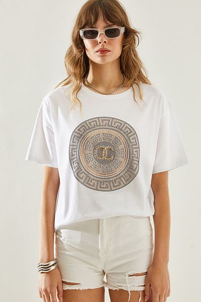 Bianco Lucci Γυναικείο μπλουζάκι Crew Neck Stoned - Basic Combed Cotton60251238
