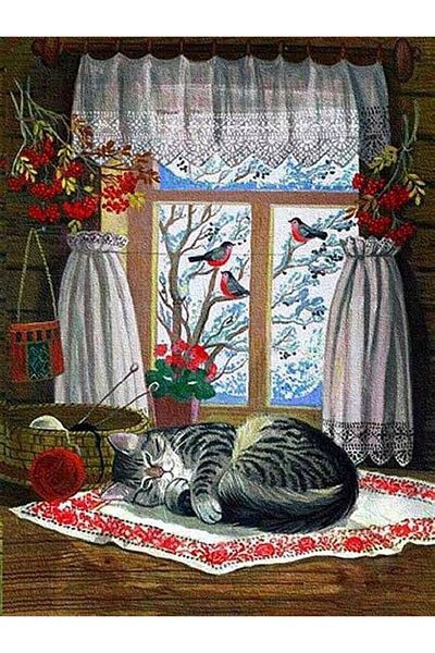 MARCEL SANAT Cute Cat Sleeping on the Table Marcel Art Diamond Mosaic Painting 43x58cm