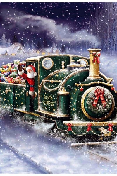 Marcel Kristal Tablo Santa Claus And Green Train Marcel Art Diamond Mosaic Painting 46x69cm