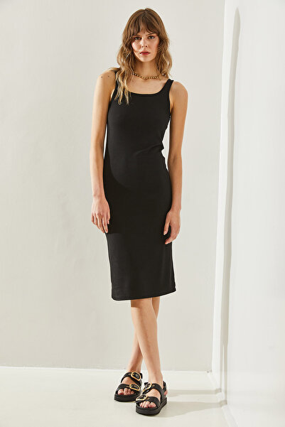 Bianco Lucci Εφαρμοσμένο Γυναικείο Μίντι Φόρεμα - Basic Model με Τιράντες60251240