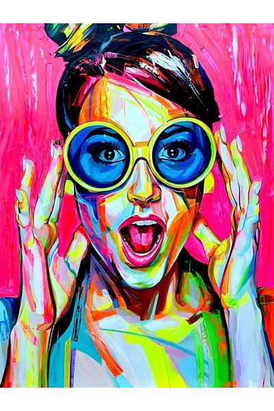 MARCEL SANAT Girl with Blue Glasses Pixart Art Diamond Mosaic Painting Diamond Türkiye 41*53