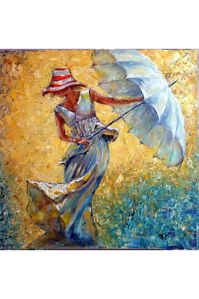 Marcel Kristal Tablo Woman with Umbrella in the Wind Marcel Art Diamond Mosaic Painting 69x69cm