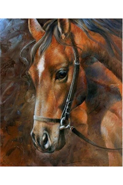 MARCEL SANAT لوحة فسيفساء من الماس على شكل حصان بني مقاس 45 × 50 سم
