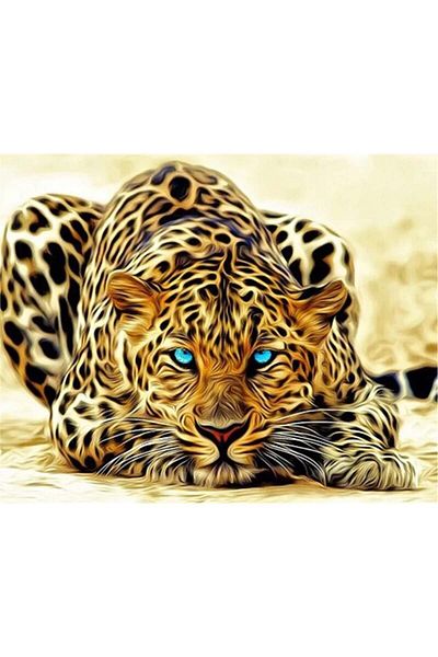 MARCEL SANAT 28x50 Cm Leopard Patterned Diamond Mosaic Painting with Cakir Eyes