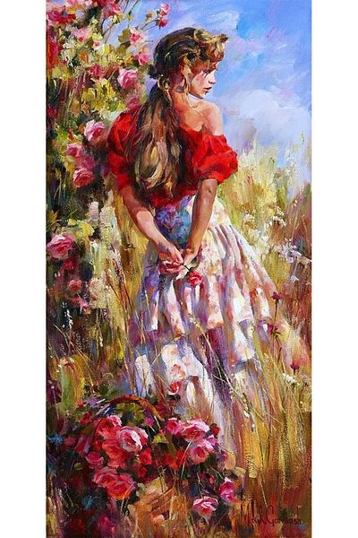 Marcel Kristal Tablo Marcel Art 30x61cm Diamond Mosaic Painting - Girl in Flowers