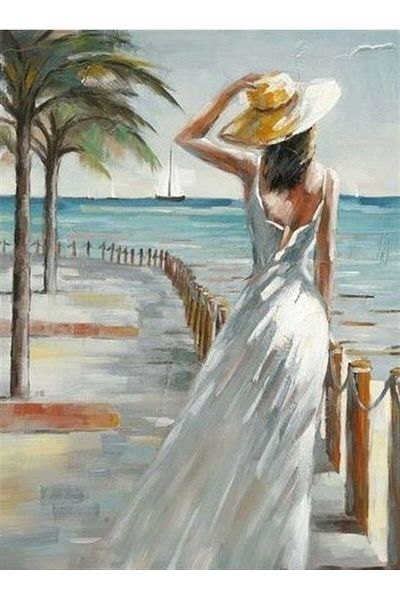 Marcel Kristal Tablo Woman at the Beach Marcel Art Diamond Mosaic Painting 46x61cm