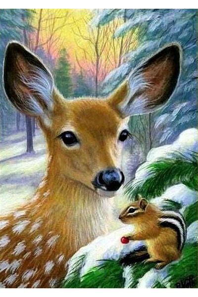 Marcel Kristal Tablo Squirrel With Gazelle Marcel Art Diamond Mosaic Painting 46x64cm
