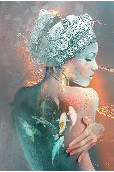 Marcel Kristal Tablo Kadın Ve Balıklar Marcel Sanat Elmas Mozaik Tablo 46x66cm