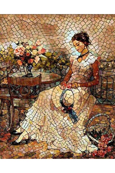 Marcel Kristal Tablo Masadaki Mozaik Kadın Marcel Sanat Elmas Mozaik Tablo 46...