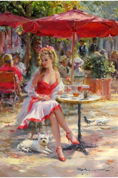 Marcel Kristal Tablo Sahilde Retro Kadın Elmas Mozaik Tablo 43x66cm