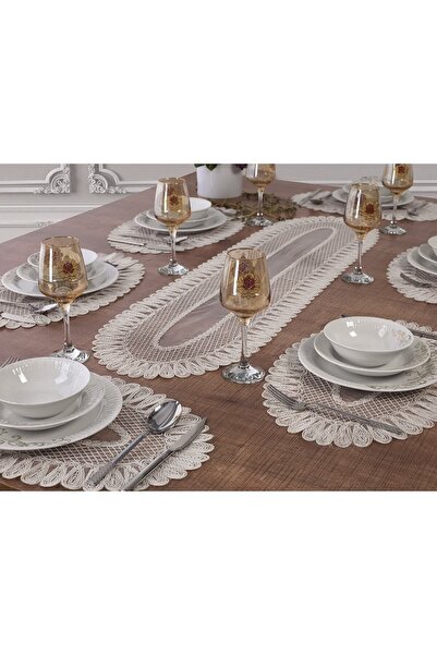 Tropikhome 6 Kişilik Amerikan Servis Supla Ve Runner Takımı 7 Parça Çeyiz Set...