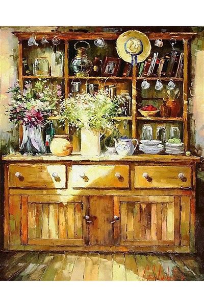MARCEL SANAT Vintage Kitchen Cabinet Diamond Mosaic Painting 46x56cm