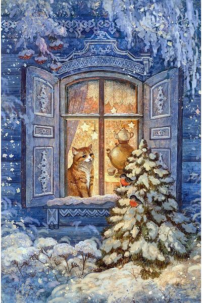 MARCEL SANAT Kitten Diamond Mosaic Painting Looking Through Glass in Snowy Day 36x53cm