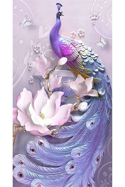 Marcel Kristal Tablo Lilac Peacock Marcel Art Diamond Mosaic Painting 43x79cm