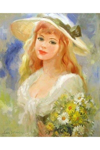 Marcel Kristal Tablo Marcel Art Diamond Mosaic Daisies and Women's Painting - 41x51cm