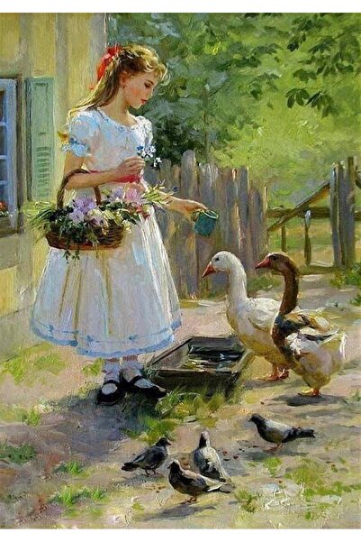 Marcel Kristal Tablo Bahçedeki Kız Marcel Sanat Elmas Mozaik Tablo 41x58cm