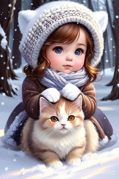 dialands GIRL AND CAT-33X51CM-DM088