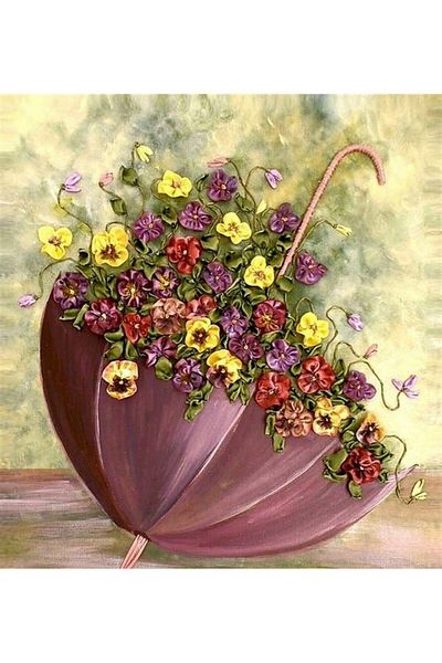 Marcel Kristal Tablo Umbrella And Flowers Marcel Art Diamond Mosaic Painting 53x58cm