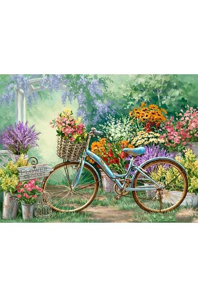 MARCEL SANAT Bicycle in Flowering Garden Diamond Mosaic Painting 76x56cm
