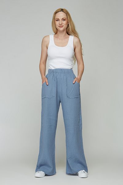estewoman 100% Cotton Muslin Loose Trousers - Pocket Detailed